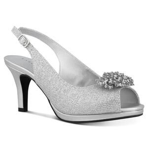 Karen Scott Women's Breena Slingback Peep-Toe Pumps Shoes Silver Size 6.5